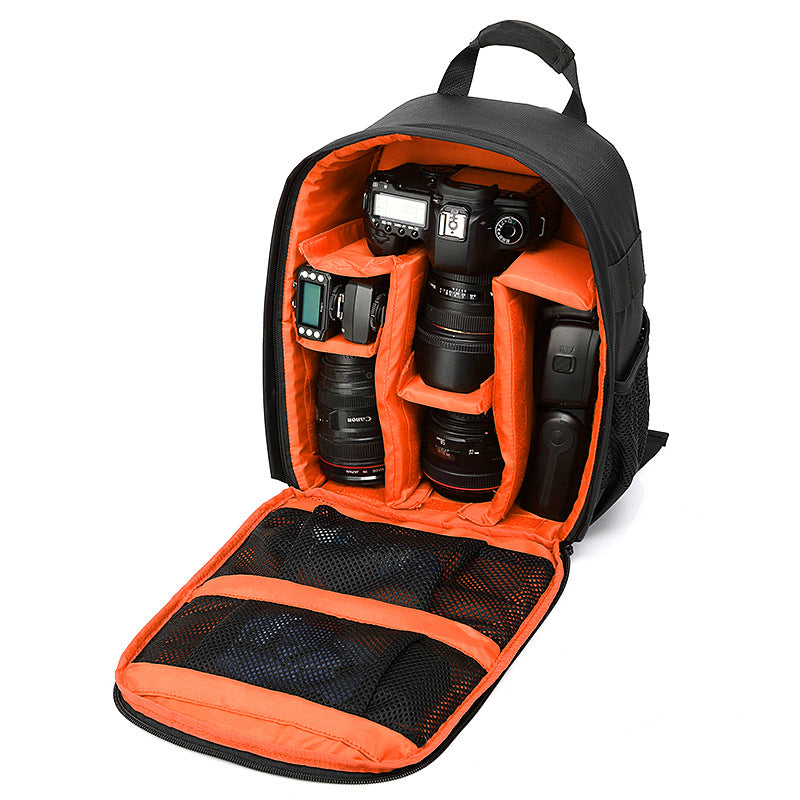 Orange Lining Water-Resistant DSLR Camera Backpack with Tripod Holder, Lightweight and Spacious Photography Bag for Outdoor Use(Camera and accessories are props, not included)