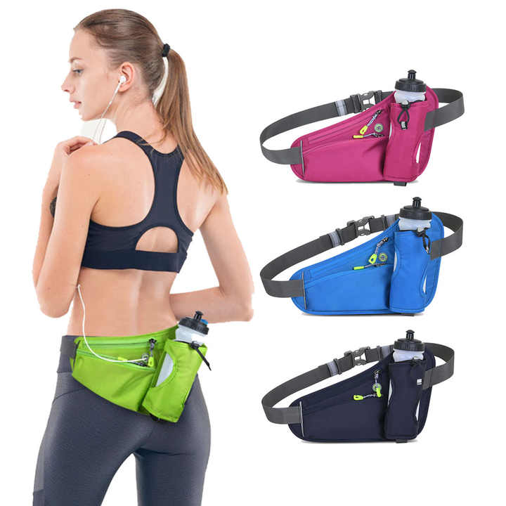 Black Hydration Running Waist Pack – Waterproof Lightweight Sports Belt with Bottle Holder(Water bottles are filming props, not included)