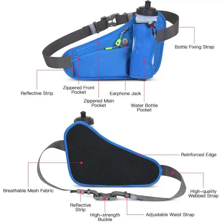 Blue Hydration Running Waist Pack - Waterproof Lightweight Sports Belt with Bottle Holder(Water bottles are filming props, not included)