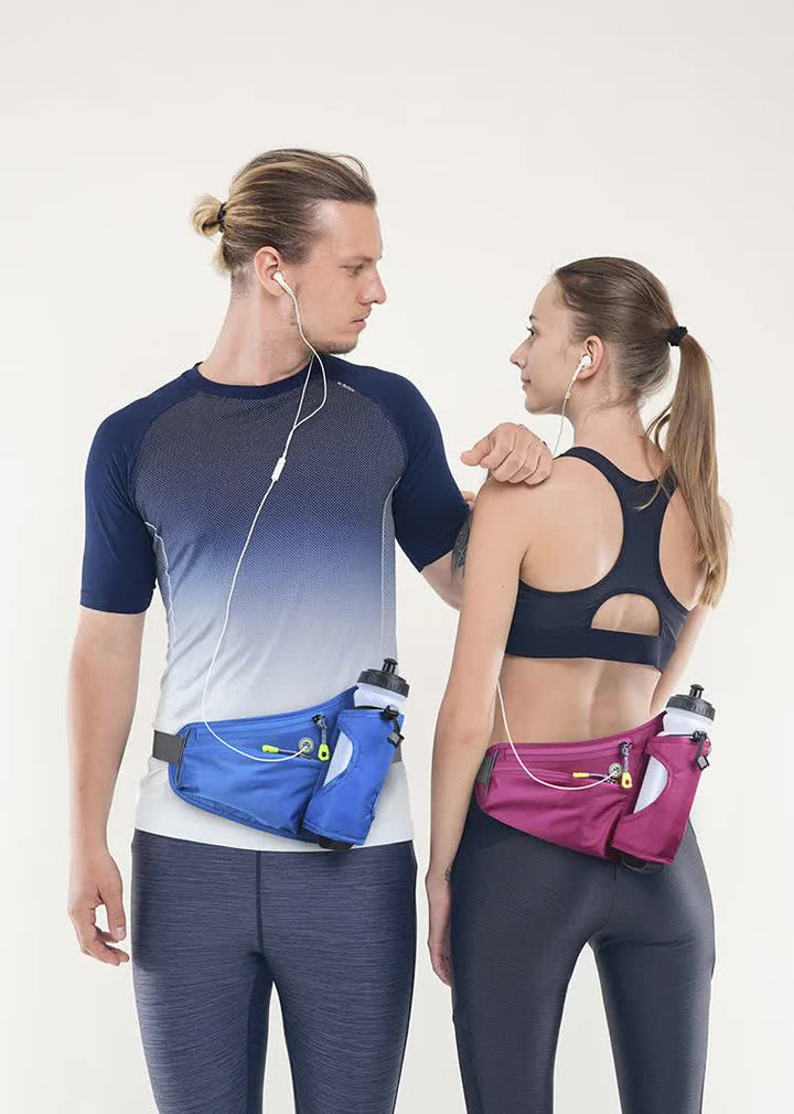 Blue Hydration Running Waist Pack - Waterproof Lightweight Sports Belt with Bottle Holder(Water bottles are filming props, not included)