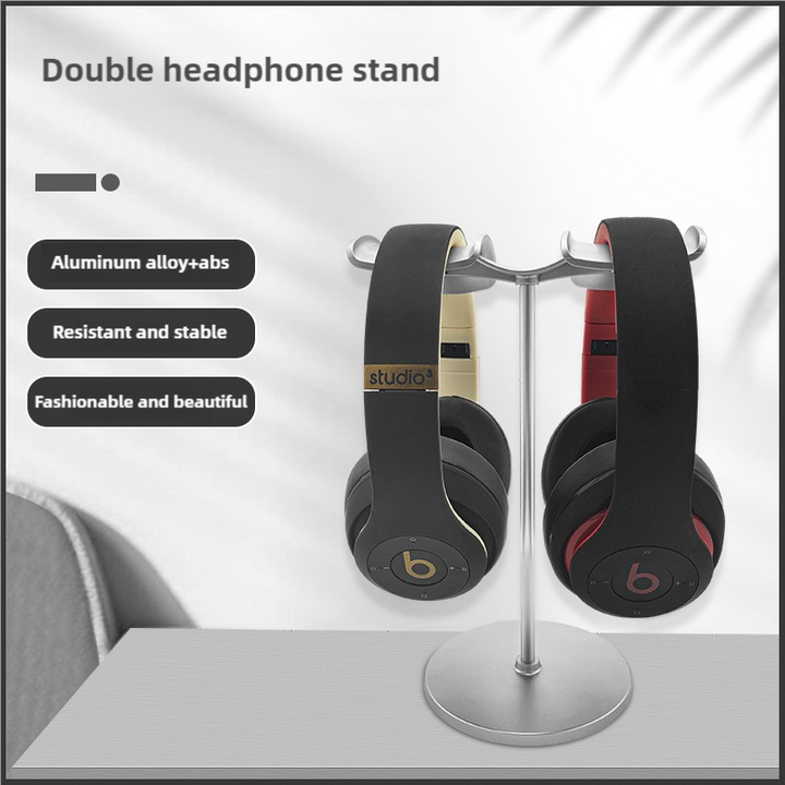 Black Dual Headphone Stand – Creative Double Hook Aluminum Alloy Display Holder