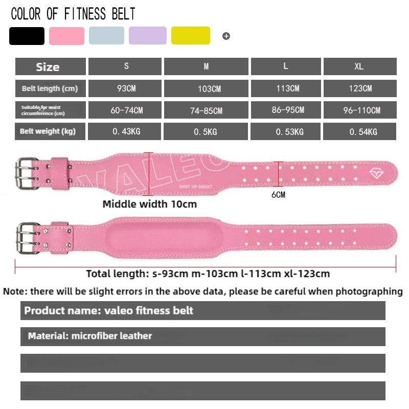 Size L Pink Professional Weightlifting Belt with Sponge Padding for Deep Squat and Deadlift - Men and Women Fitness Support