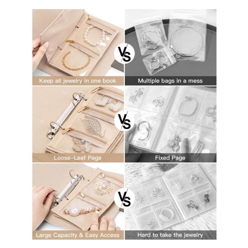 1 Piece Off White Luxury Leather Loose-Leaf Jewelry Organizer - Portable Large-Capacity Storage Book for Earrings and Necklaces(Jewellery is a shooting prop and is not included)