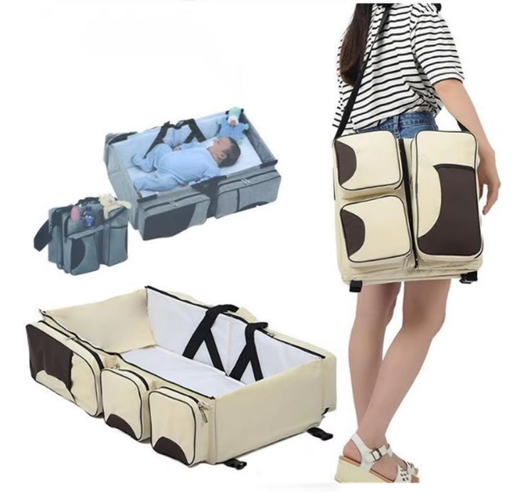 Dark Blue Multifunctional Foldable Baby Crib Mommy Bag | Large Capacity Diaper Bag | Portable Shoulder and Handheld Baby Essentials Bag