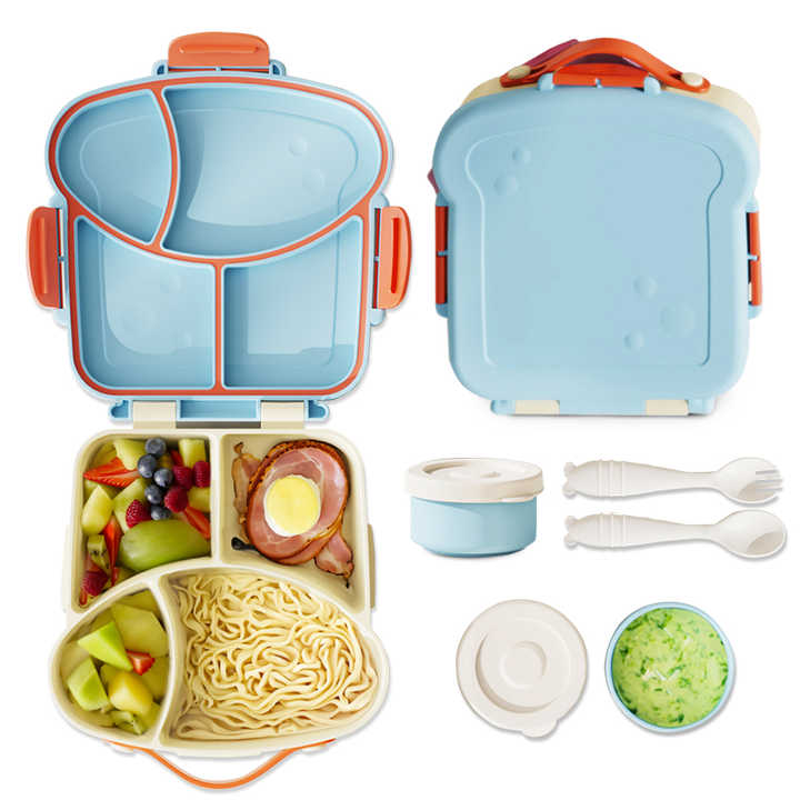 Yellow And Green Kids Bento Box with Dividers, Microwave Safe, Leak-Proof Lunch Box with Fork & Spoon - Eco-Friendly PP Plastic, Colorful, Leakproof Food Storage