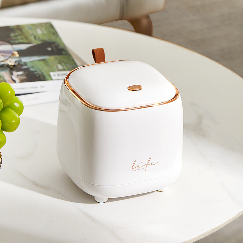 White Portable Tabletop Trash Can with Dual-Layer Design – Convenient for Desk Organization