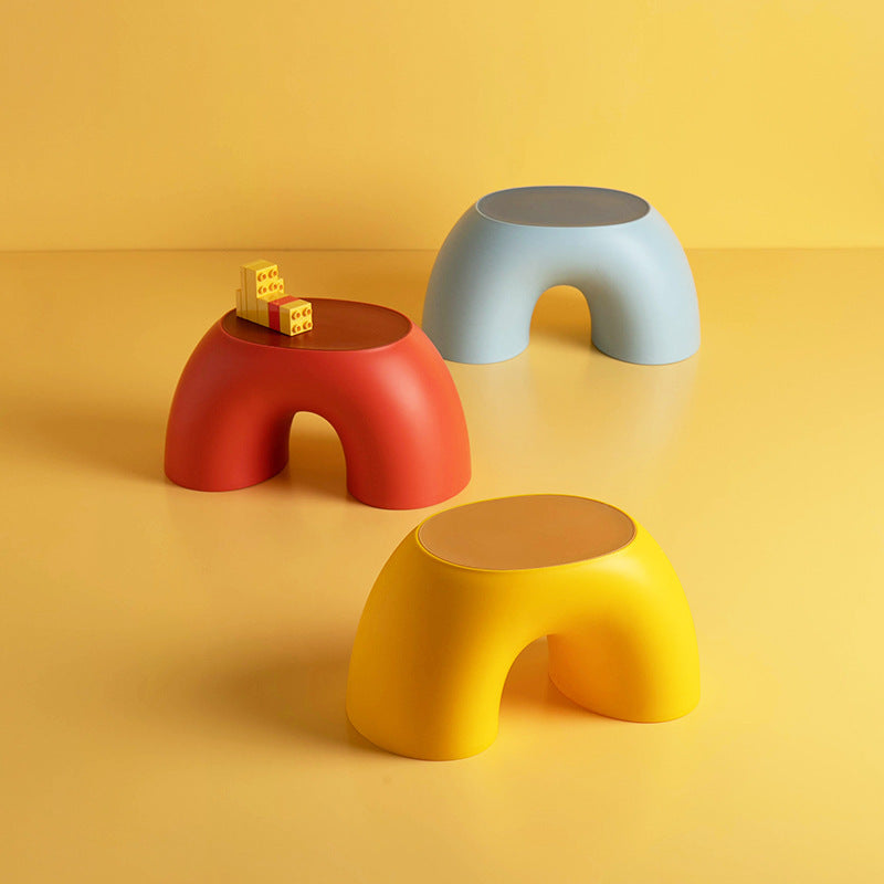 Yellow Minimalist Round Shape Footstool - Durable Anti-slip Rainbow Stool for Home, Creative Design PP+Polypropylene Material, Comfortable Shoe Bench