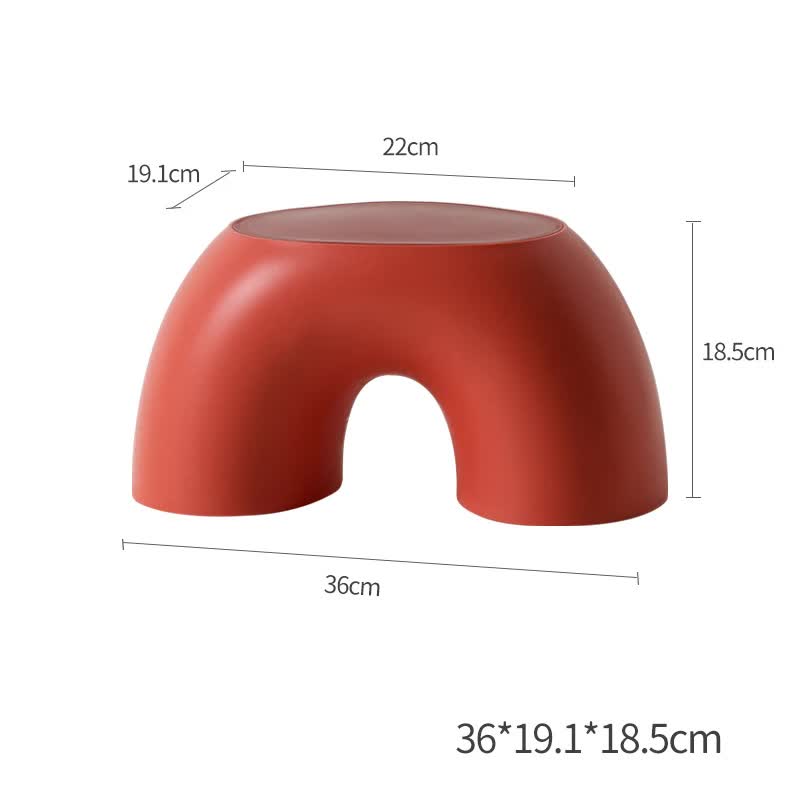 Red Minimalist Round Shape Footstool - Durable Anti-slip Rainbow Stool for Home, Creative Design PP+Polypropylene Material, Comfortable Shoe Bench