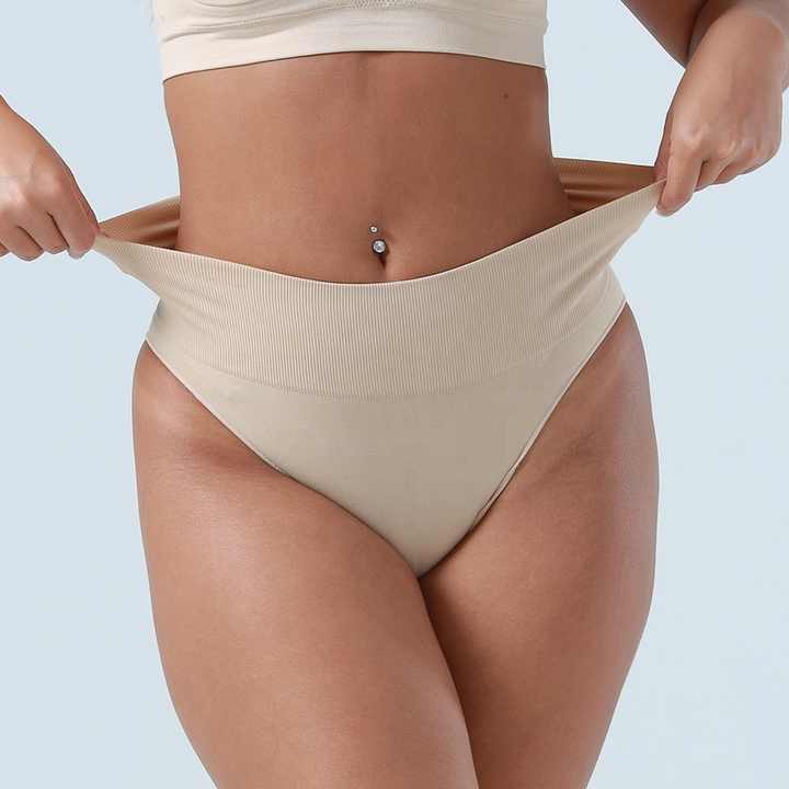 (Black+White+Skin)3 Pcs Size S Microfiber High-Waisted Thong Underwear with Tummy Control - Slimming Comfort