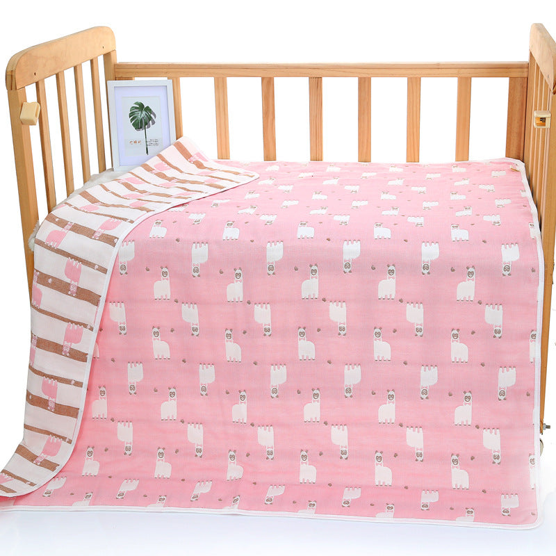 Pink Alpaca, 6-Layer Muslin Baby Blanket - Soft Cotton Bedding for Infants and Toddlers, 110x110cm