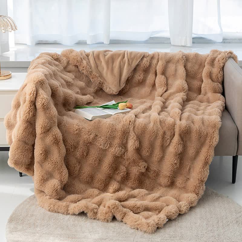 Coffee 70*100cm Plush Toscana Rabbit Hair Throw Blanket - Soft Flannel Fleece for All Seasons, Perfect for Couch & Bed