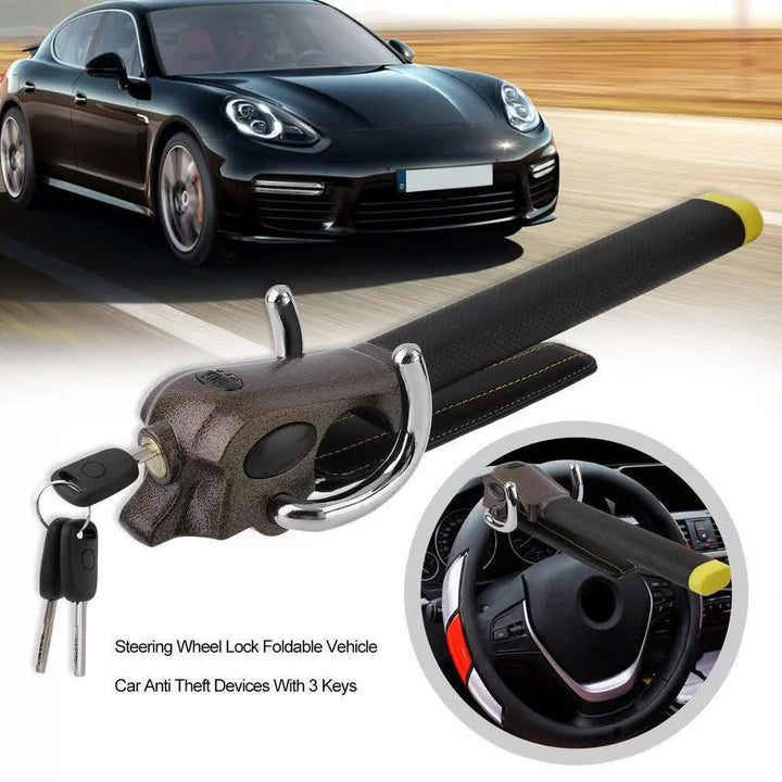 Foldable Car Steering Wheel Lock - Anti-theft Device with 2 Keys for Vehicle Protection