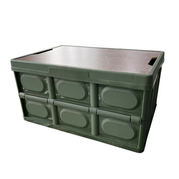 30L Green Foldable Storage Box with Wooden Lid - Multifunctional Car Organizer, Outdoor Folding Storage Container