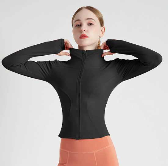 XXL Black High-Stretch Slim Fit Yoga Jacket - Full Zip Workout Sports Jacket for Women