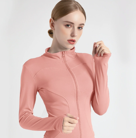 XL Pink High-Stretch Slim Fit Yoga Jacket - Full Zip Workout Sports Jacket for Women