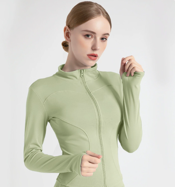 XXL Green High-Stretch Slim Fit Yoga Jacket - Full Zip Workout Sports Jacket for Women