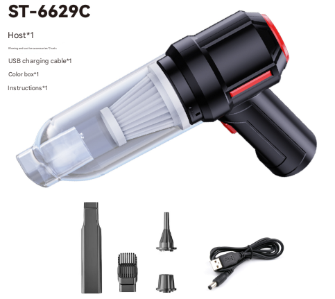 Black 3-in-1 Vacuum Cleaner with Blowing, Suction, and Dust Extraction - USB Rechargeable, 2 x 2000mAh Batteries