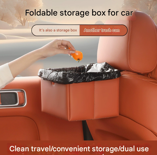 Black Foldable Car Trash Bin and Storage Box - 23x17x15cm, Space-Saving, Convenient Design