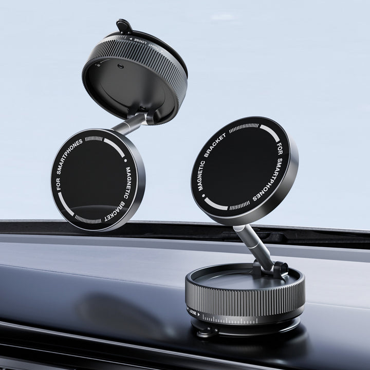 Black Magnetic Car Phone Mount - 66x66x34mm with Adjustable Bracket for Easy Smartphone Access