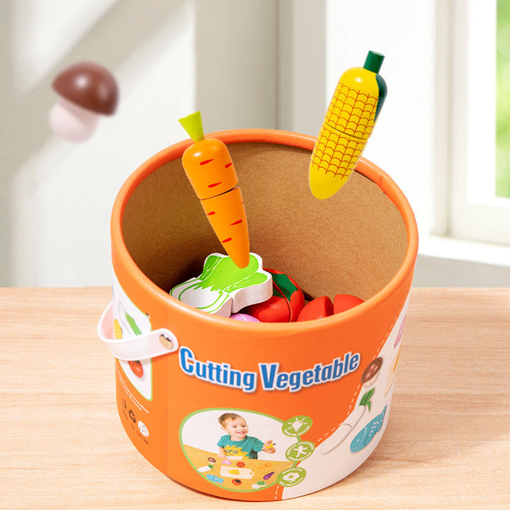 Kids Wooden Vegetable Cutting Toy Set - 18x15cm, Includes Knife, Fish, Carrot, Tomato & More