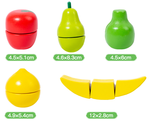 Kids Wooden Fruit Cutting Toy Set - 8 Fruits, Knife, and Cutting Board, 18x15cm Storage Container