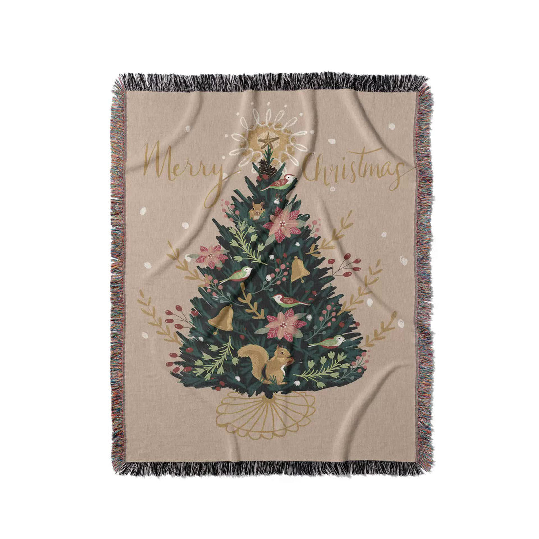 Off white Christmas Tree Throw Blanket | Festive Sofa Cover for Holiday Decor, 110x160cm