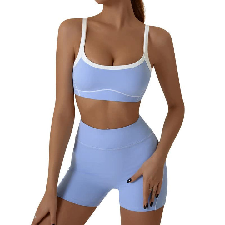 Blue Sporty Yoga Set with Contrast Spaghetti Straps - Slim Fit Outdoor Fitness Wear - Size S