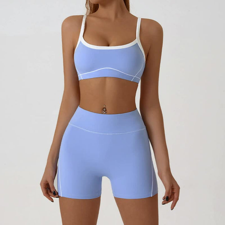 Blue Sporty Yoga Set with Contrast Spaghetti Straps - Slim Fit Outdoor Fitness Wear - Size M