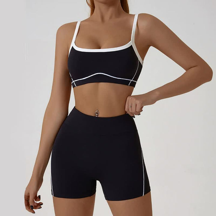 Blue Sporty Yoga Set with Contrast Spaghetti Straps - Slim Fit Outdoor Fitness Wear - Size M