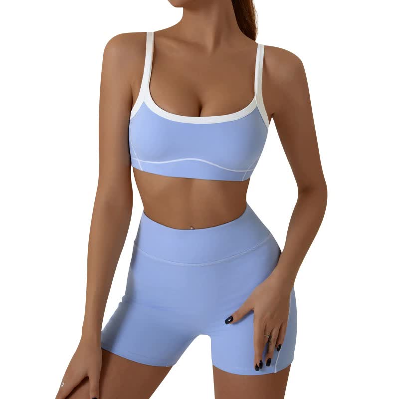 Blue Sporty Yoga Set with Contrast Spaghetti Straps - Slim Fit Outdoor Fitness Wear - Size M