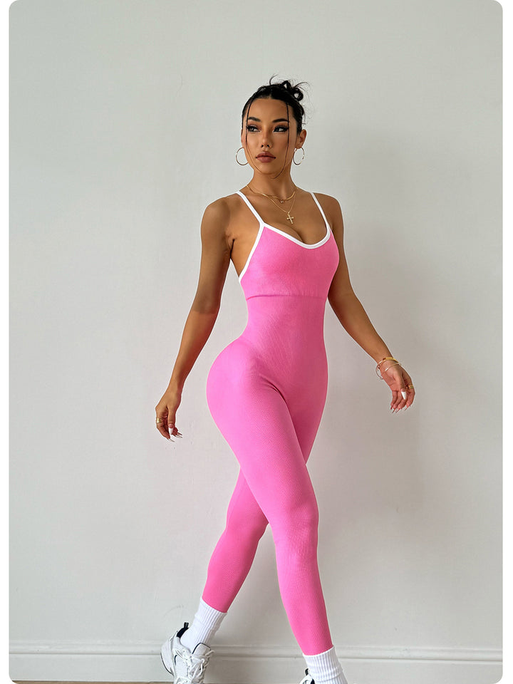 Pink Women's Sleeveless Yoga Bodysuit, High-Waisted, Slim-Fit, M Size