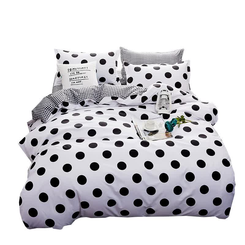 Black Polka Dot Premium Three-Piece Bedding Set - Comfortable Polyester with Adjustable Corner Straps (Quilt Cover 173*230CM + Pillowcase 51*76CM*2)