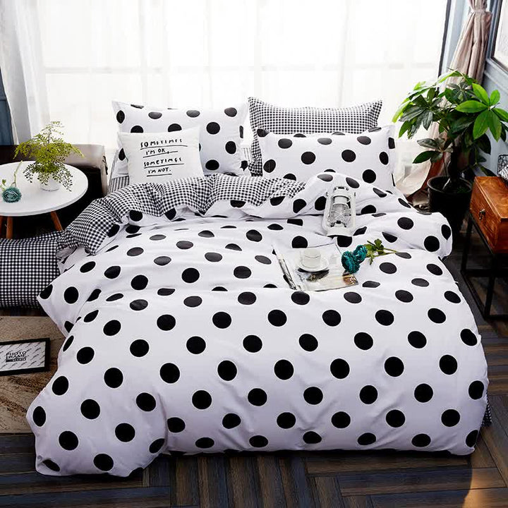 Black Polka Dot Premium Three-Piece Bedding Set - Comfortable Polyester with Adjustable Corner Straps (Quilt Cover 230*230CM + Pillowcase 51*76CM*2)