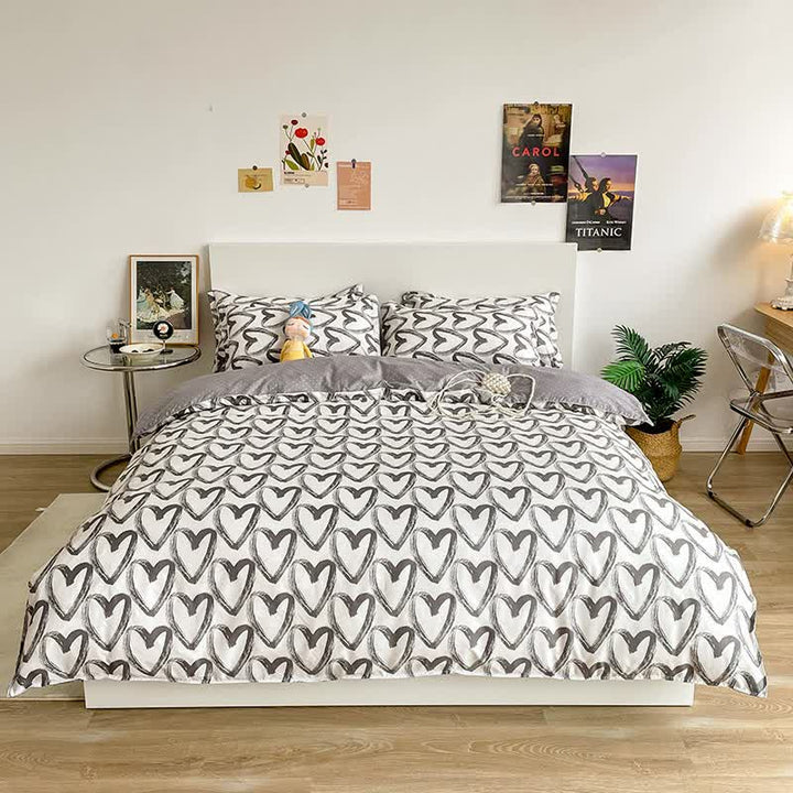 Love patternt Three-Piece Bedding Set - Comfortable Polyester with Adjustable Corner Straps (Quilt Cover 200*230CM + Pillowcase 51*76CM*2)