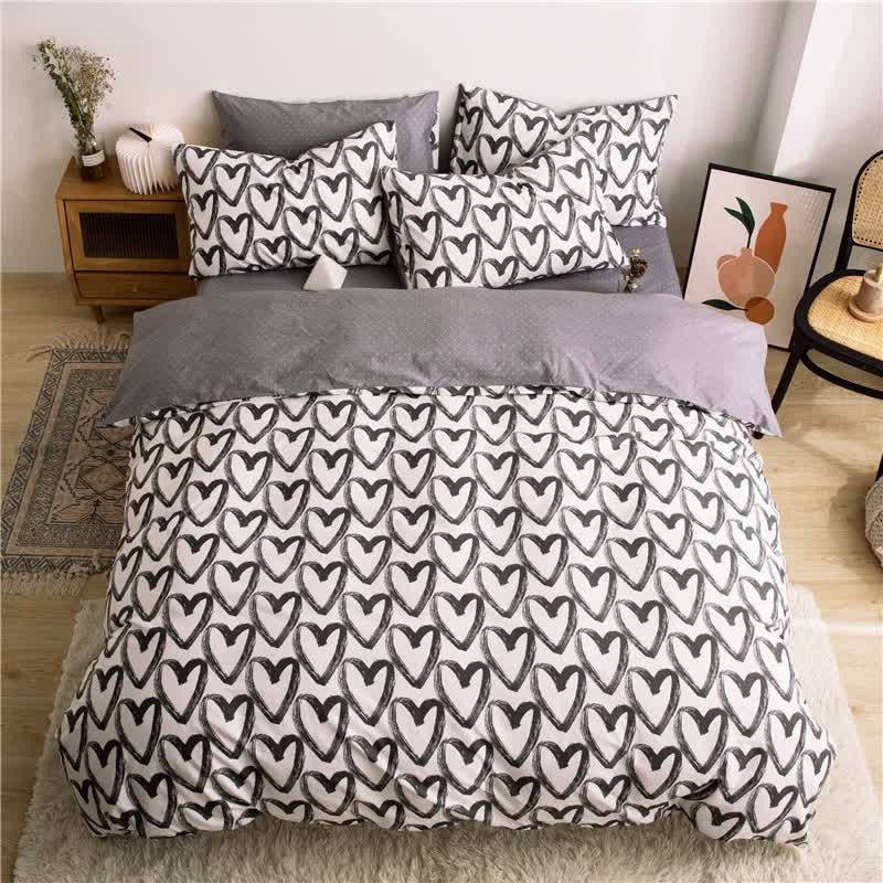 Love patternt Three-Piece Bedding Set - Comfortable Polyester with Adjustable Corner Straps (Quilt Cover 265*230CM + Pillowcase 51*76CM*2)