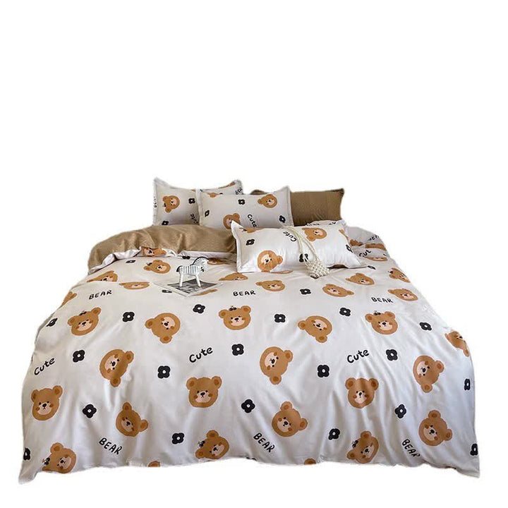 Cartoon Bear 4-Piece Bedding Set with Comforter and Pillowcases for Kids - Soft and Cute Bed Linen (Comforter 150x200cm, Bed Sheet 200x230cm, Pillowcases 48x47cm)