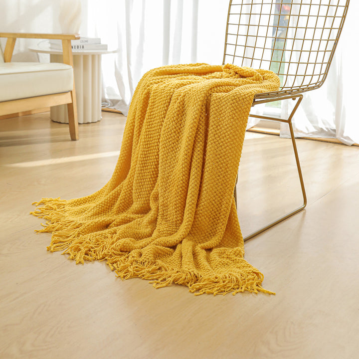 Orange Premium Woven Knitted Throw Blanket with Tassels | Soft, Cozy Sofa & Bed Blanket, Perfect for Office or Afternoon Naps 130x220cm