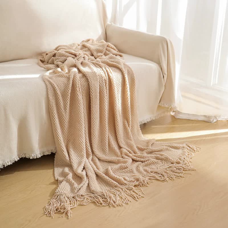 Orange Premium Woven Knitted Throw Blanket with Tassels | Soft, Cozy Sofa & Bed Blanket, Perfect for Office or Afternoon Naps 130x220cm