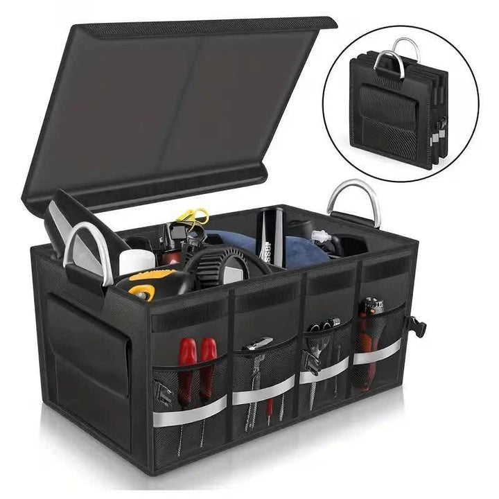 Foldable Car Storage Box with Metal Handle - Foldable Trunk Organizer for Efficient Vehicle Storage 35*35*30cm