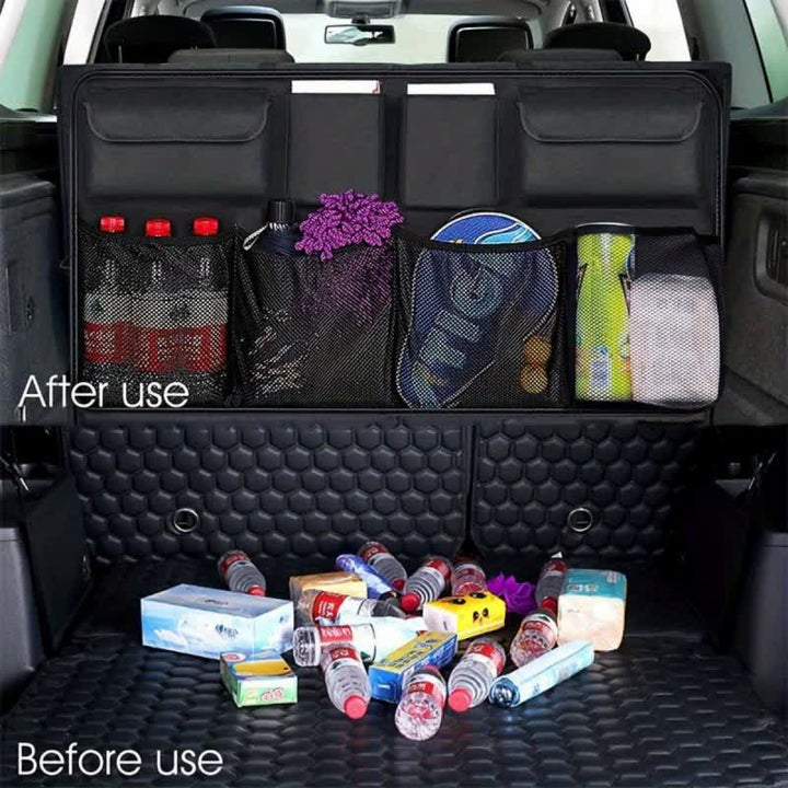 Multifunctional Car Backseat Organizer, Hanging Storage Bag with Multiple Pockets for Car Essentials – 88x46cm