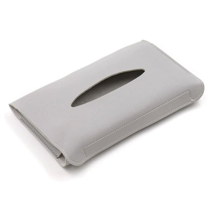 2 pcs Grey Car Sun Visor Tissue Holder - PU Leather Napkin Dispenser for Vehicle Interior