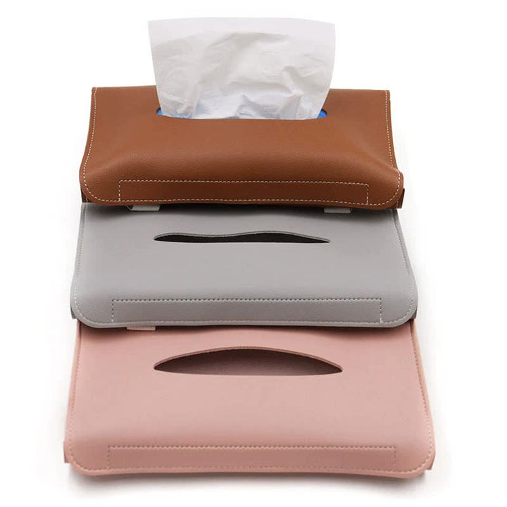 2 pcs Grey Car Sun Visor Tissue Holder - PU Leather Napkin Dispenser for Vehicle Interior