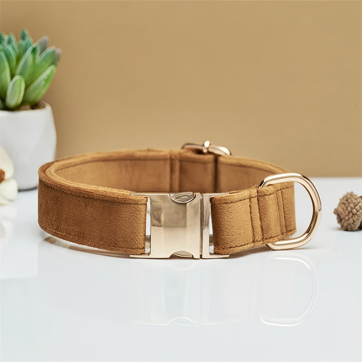 Light Brown Durable Dog Collar with Metal Buckle - Adjustable Nylon Pet Collar for Small to Large Dogs Size M