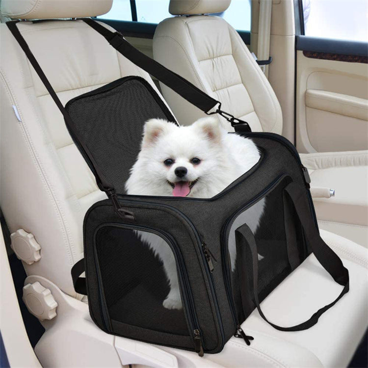 Black Portable Pet Travel Carrier Bag - Foldable, Durable, and Comfortable for Small Dogs & Cats 50cmx34cmx34cm