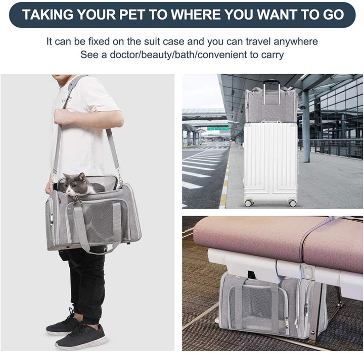 Black Portable Pet Travel Carrier Bag - Foldable, Durable, and Comfortable for Small Dogs & Cats 50cmx34cmx34cm