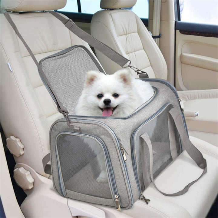 Grey Portable Pet Travel Carrier Bag - Foldable, Durable, and Comfortable for Small Dogs & Cats 40cmx25cmx25cm