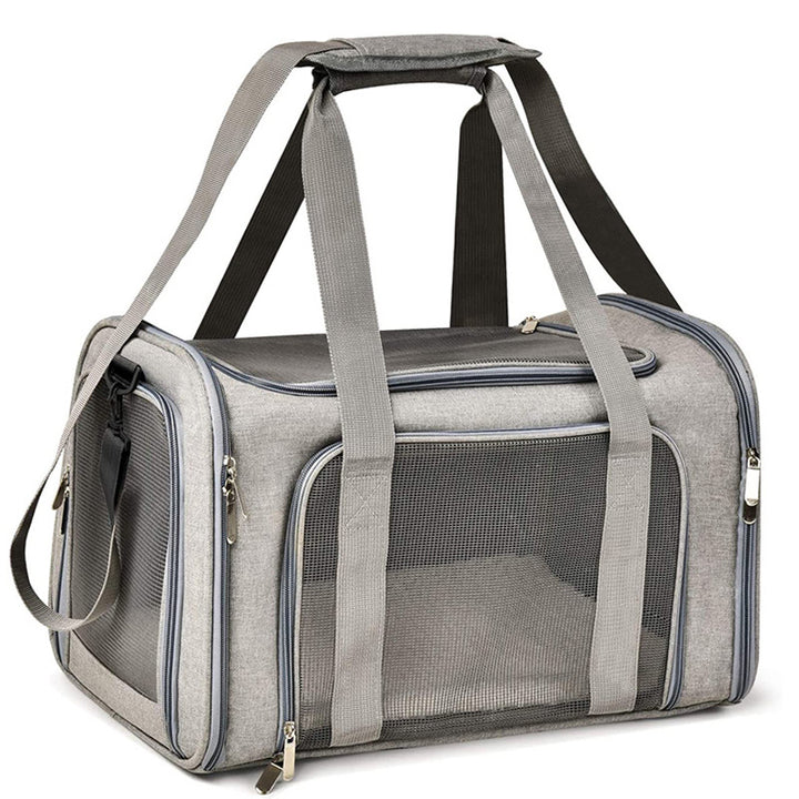 Grey Portable Pet Travel Carrier Bag - Foldable, Durable, and Comfortable for Small Dogs & Cats 50cmx34cmx34cm