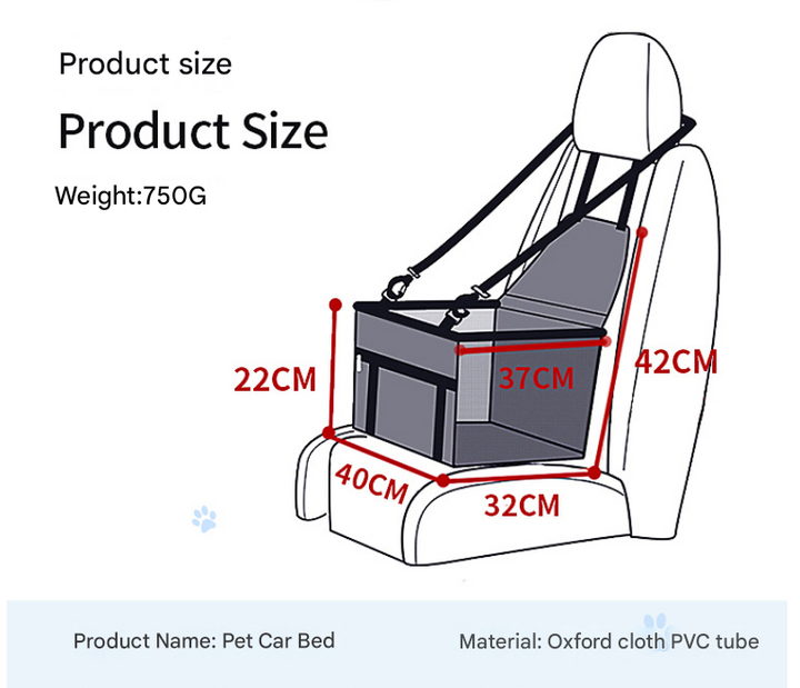 Gray footprints Portable Pet Car Seat for Dogs and Cats - Adjustable Car Seat Cover, Pet Travel Car Carrier with Safety Belt