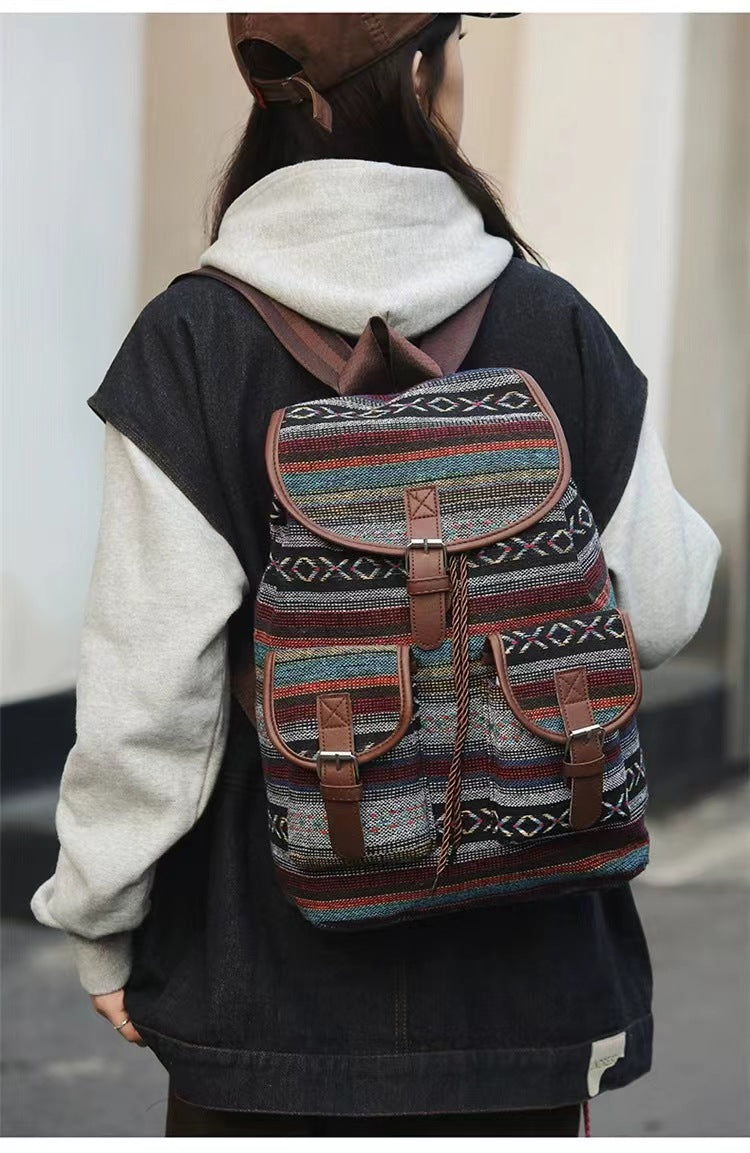 Blue Stripes Boho Pattern Backpack - Stylish Casual Backpack for Everyday