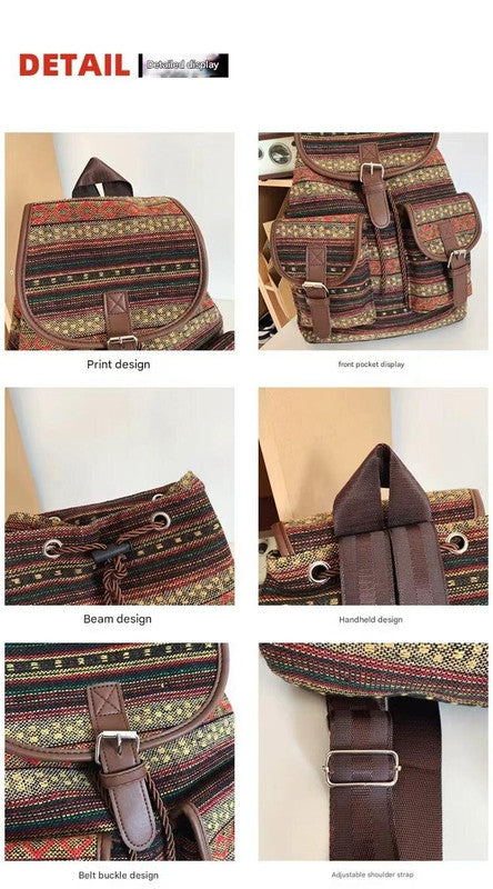 Ginger Stripes Boho Pattern Backpack - Stylish Casual Backpack for Everyday